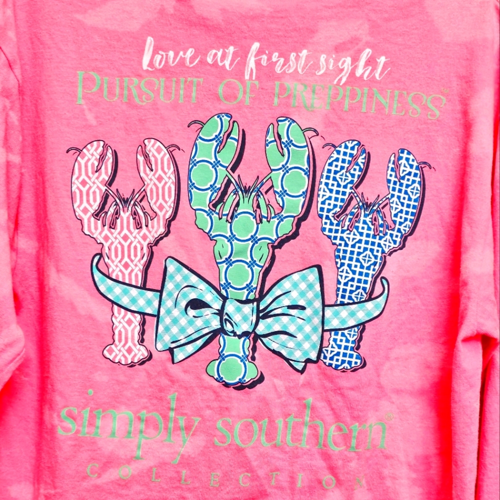 SIMPLY SOUTHERN Love at First Sight Pursuit of Happiness Crab Shirt Pink…